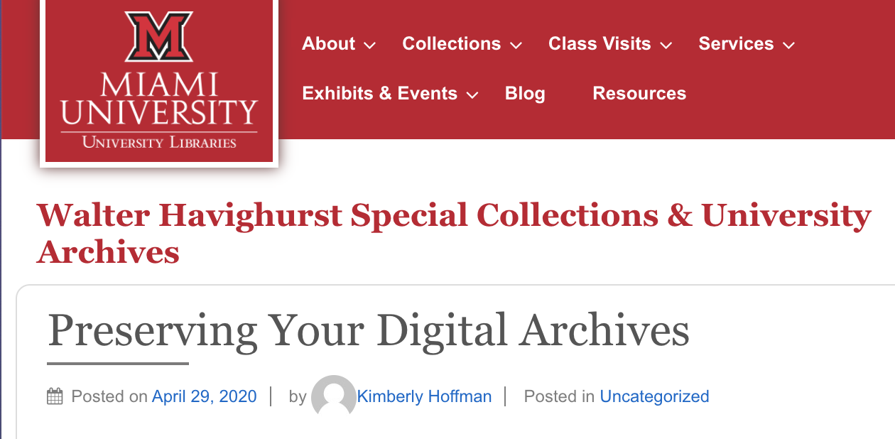 screenshot of Preservering Your Digital Archives website