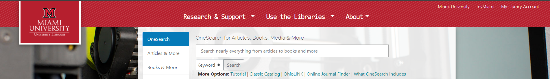 A screenshot of the upper portion of the homepage of the new University Libraries website