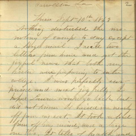 Page from Civil War diary