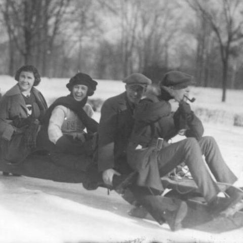Photo of Miamians sledding down hill in 1922